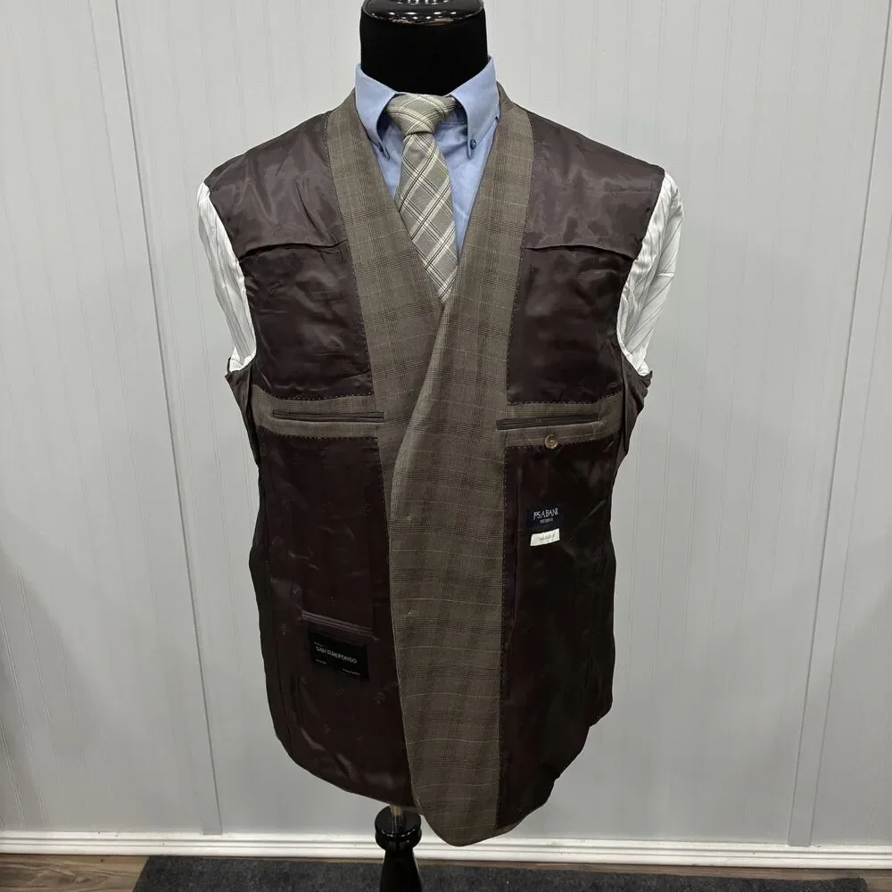Jos. A. Bank Reserve 48R - W43 x L30 Brown Glen Check  Wool 2-Piece Suit